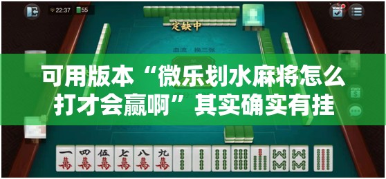 可用版本“微乐划水麻将怎么打才会赢啊”其实确实有挂